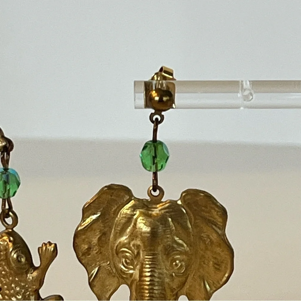 Vintage Island Magic Gold Tone Animal Charm Earrings